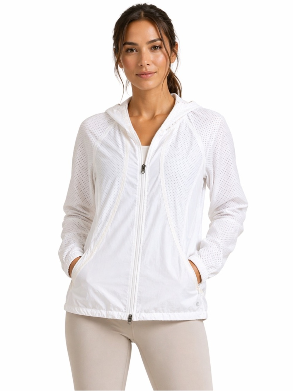 Athleta Catalina Aero Hooded Jacket Small White Lightweight Packable Activewear